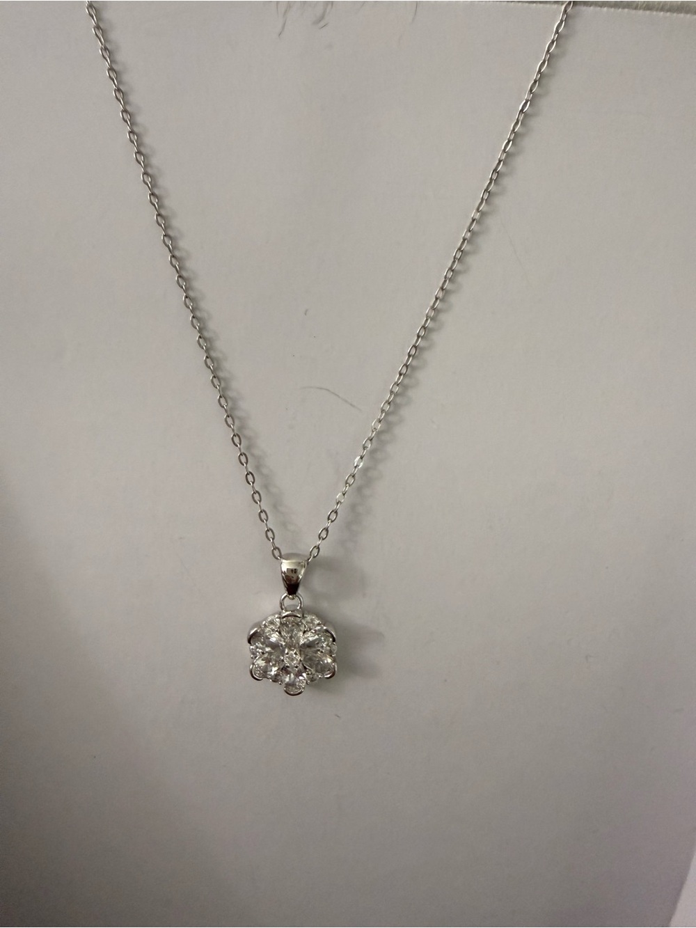 925 Sterling Silver Floral Crystal Pendant Necklace - Brand